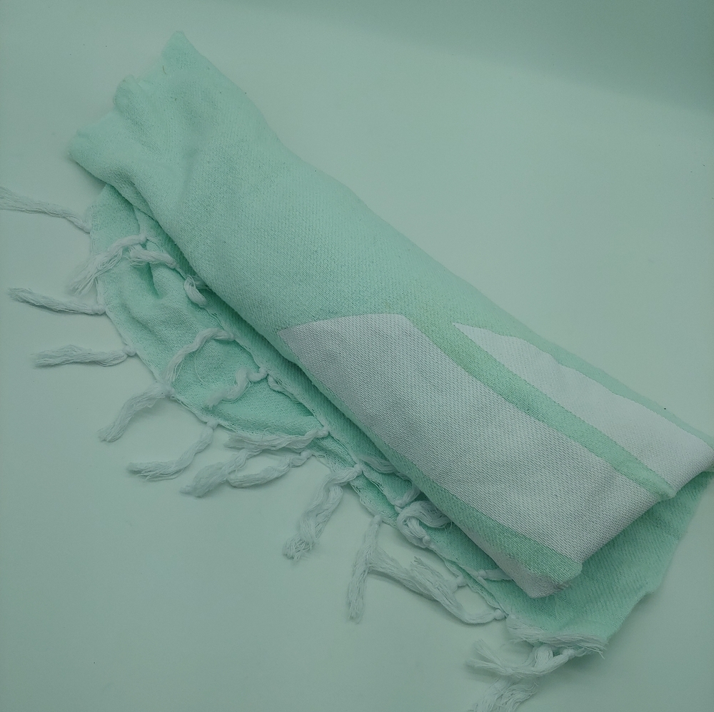 PINK VS sand waves Sun mint cotton beach blanket - Picture 2 of 8